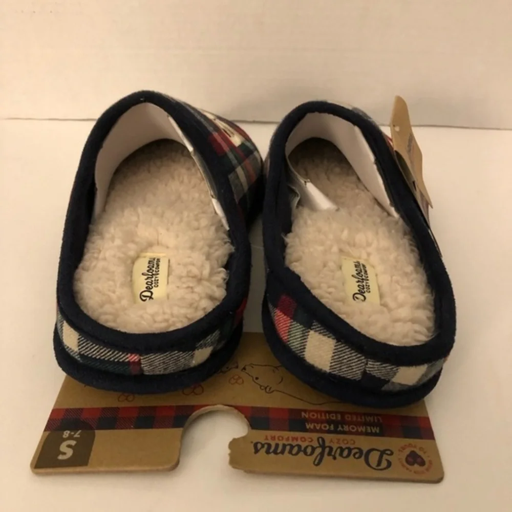 DearFoams Papa Slippers mens Size 7-8 Slip On Holiday Christmas Plaid‎
